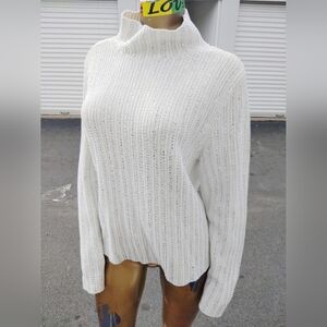 INC International Concepts White Sweater with Silver Details